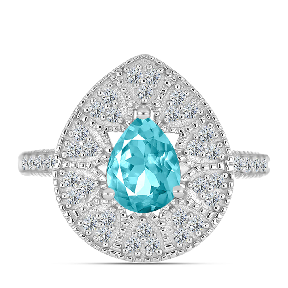 Silberring mit Paraiba Quarz und weißem Topas 1 