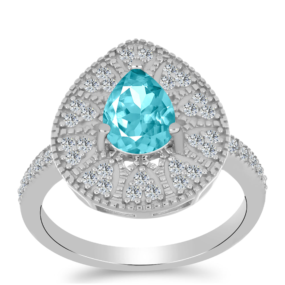 Silberring mit Paraiba Quarz und weißem Topas 3 