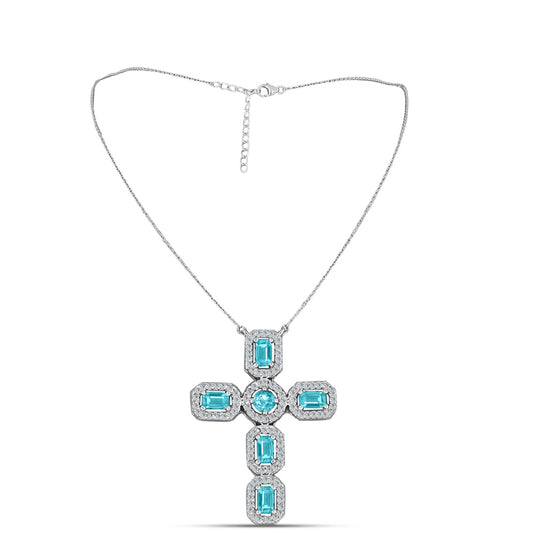 Silberhalskette mit Paraiba Quarz und weißem Topas