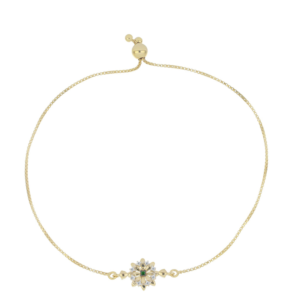 Goldplattiertes Silberarmband mit grünem Diamant und weißem Zirkon 1 