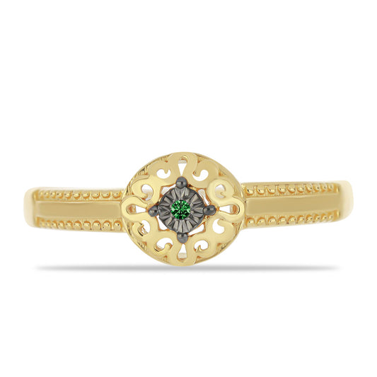 Goldplattierter Silberring mit grünem Diamant