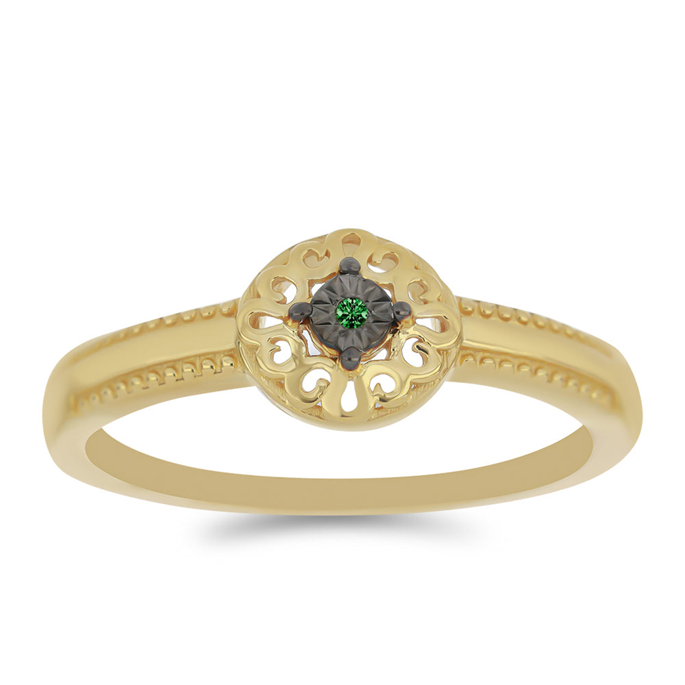 Goldplattierter Silberring mit grünem Diamant