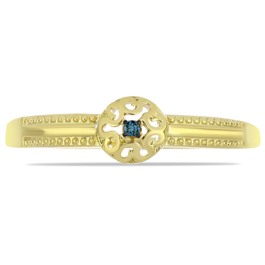 Goldplattierter Silberring mit blauem Diamant