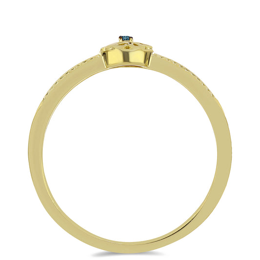 Goldplattierter Silberring mit blauem Diamant