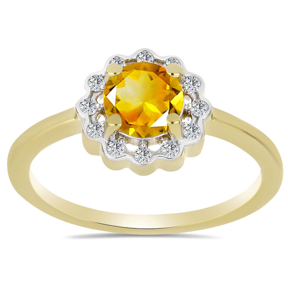 Goldplattierter Silberring mit Zitrin aus dem Ural und weißem Zirkon