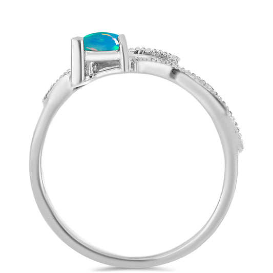 Silberring mit blauem äthiopischem Opal aus Lega Dembi und weißem Zirkon
