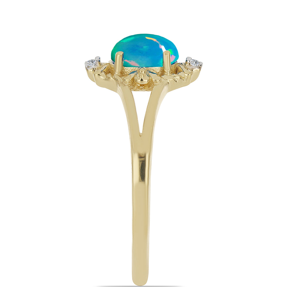 Goldplattierter Silberring mit blauem äthiopischem Opal aus Lega Dembi und weißem Zirkon 4 