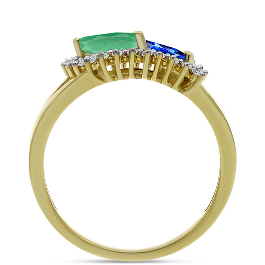 Goldplattierter Silberring mit australischem blauem Saphir und brasilianischem Smaragd