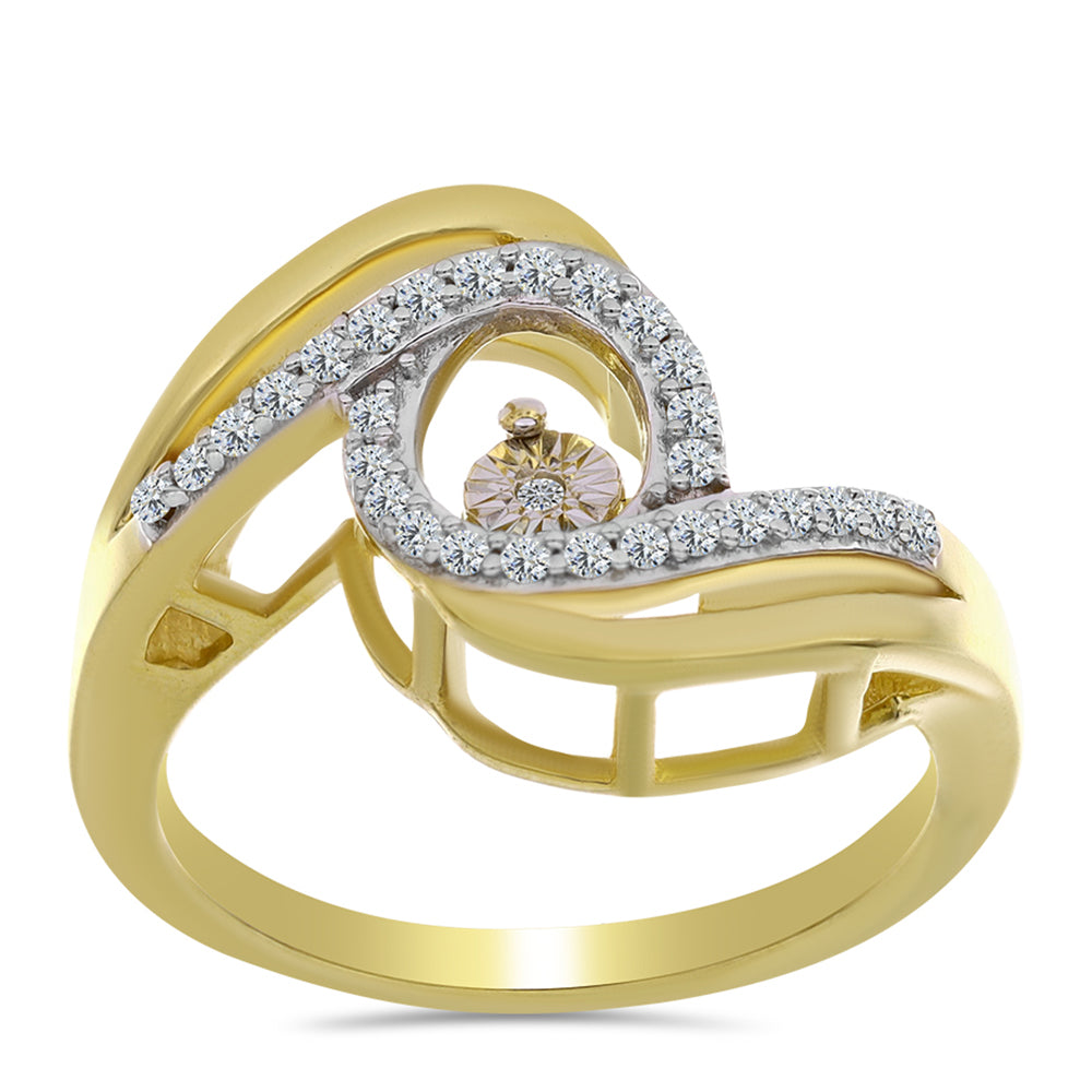 Goldplattierter Silberring mit weißem Diamant und weißem Zirkon
