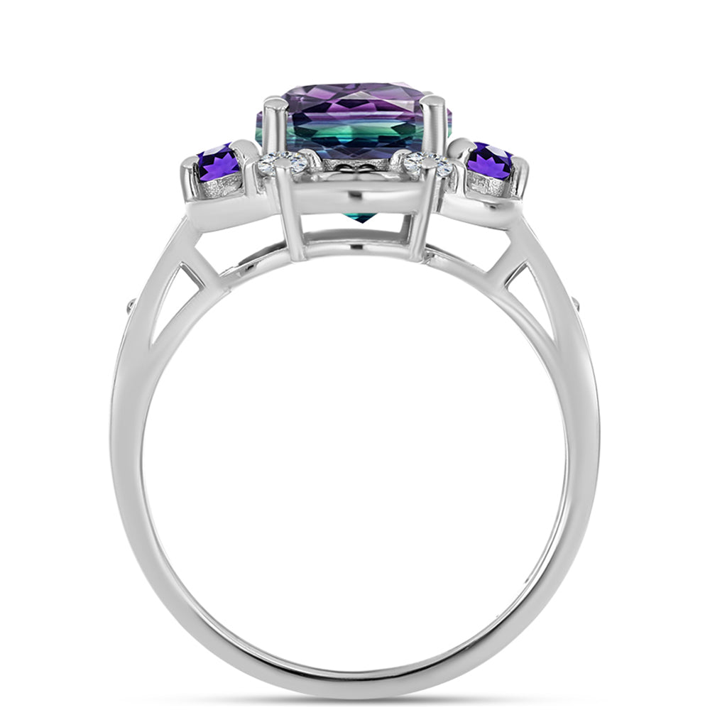 Silberring mit Zebrafluorit und marokkanischem Amethyst 2 