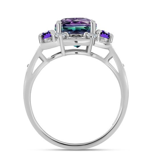 Silberring mit Zebrafluorit und marokkanischem Amethyst