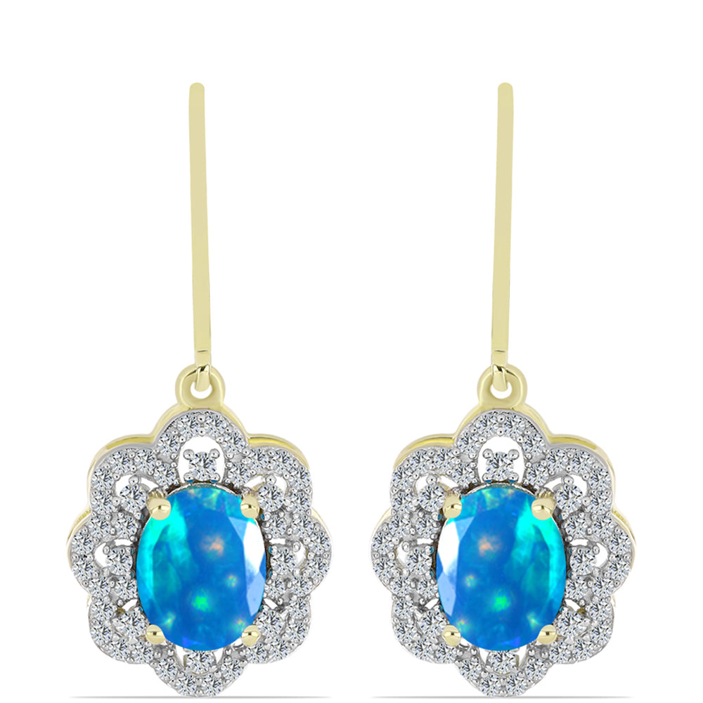 Goldplattierte Silberohrringe mit äthiopischem Paradiese-Opal und weißem Topas 1 