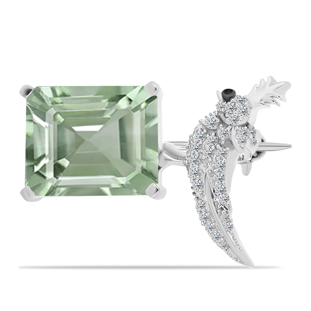 Silberbrosche mit grünem Amethyst und weißem Topas 1 