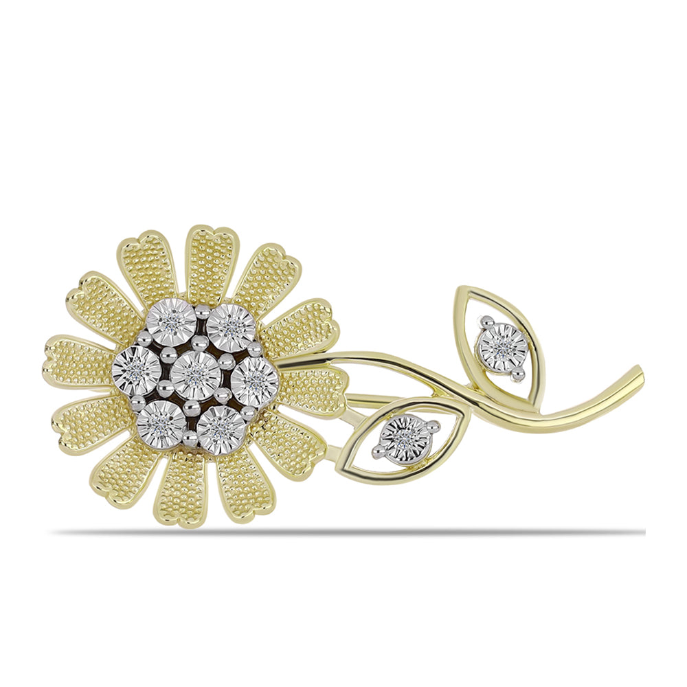 Goldplattierte Silberbrosche mit weißem Diamant