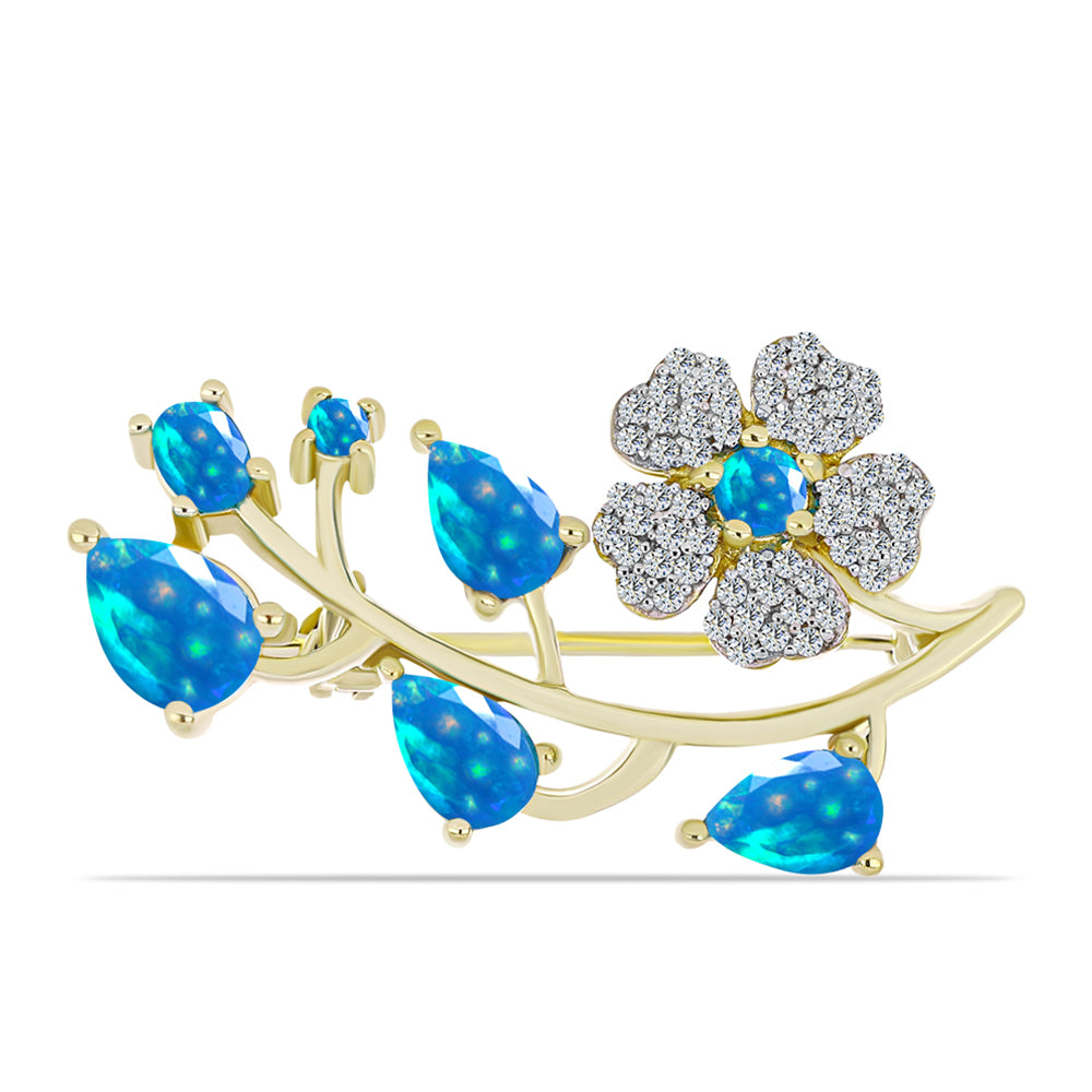 Goldplattierte Silberbrosche mit äthiopischem Paradiese-Opal und weißem Topas 1 