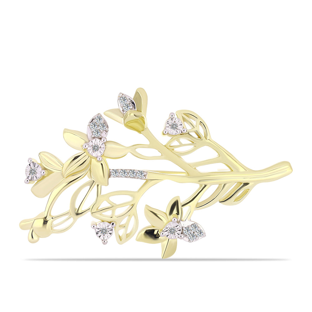 Goldplattierte Silberbrosche mit weißem Diamant und weißem Topas