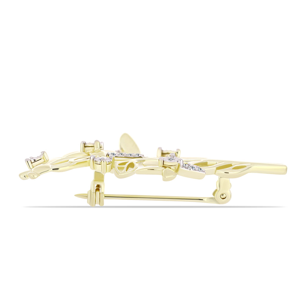 Goldplattierte Silberbrosche mit weißem Diamant und weißem Topas 2 