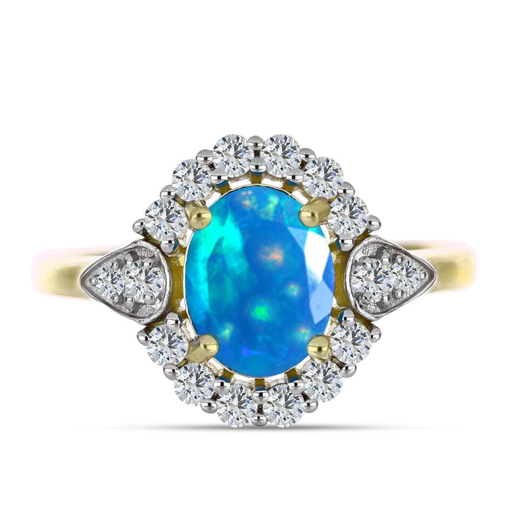 Goldplattierter Silberring mit äthiopischem Paradiese-Opal und weißem Topas 1 