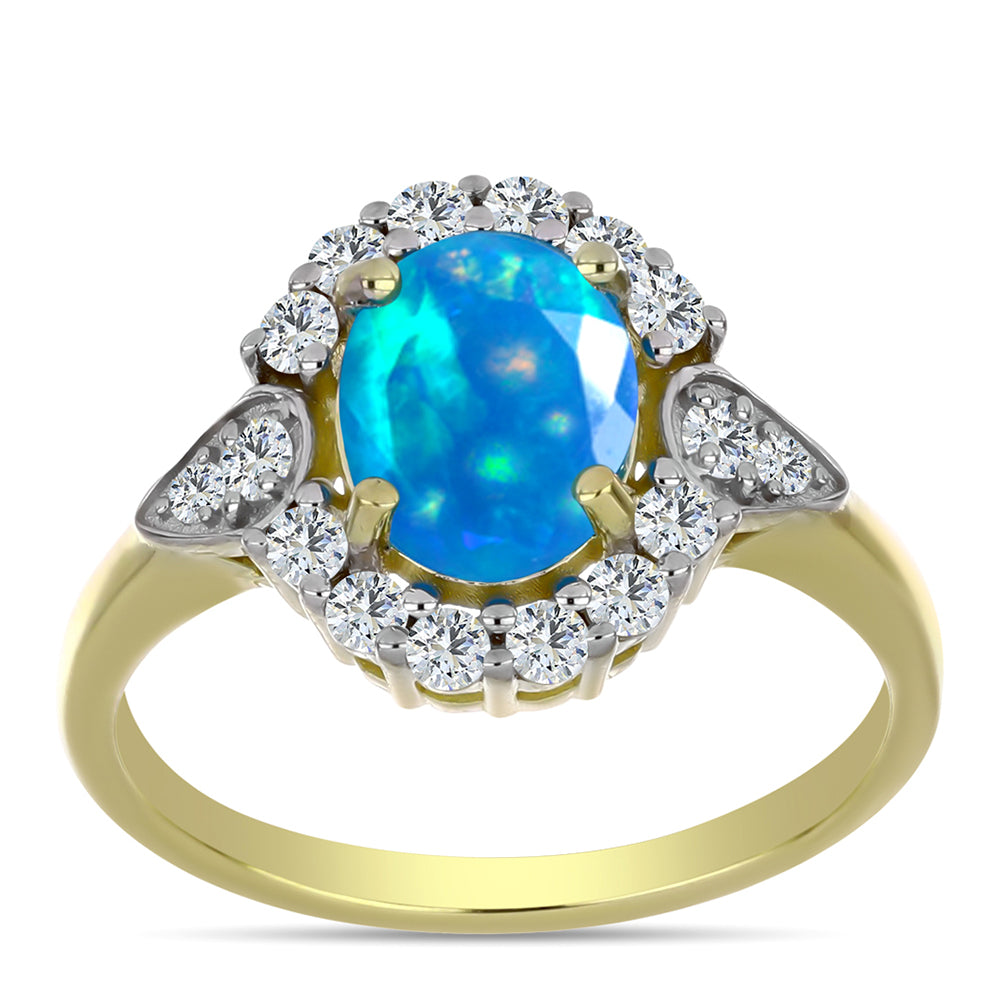 Goldplattierter Silberring mit äthiopischem Paradiese-Opal und weißem Topas