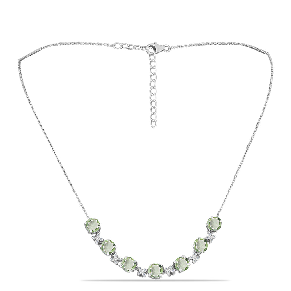 Silberhalskette mit grünem Amethyst und weißem Topas 1 