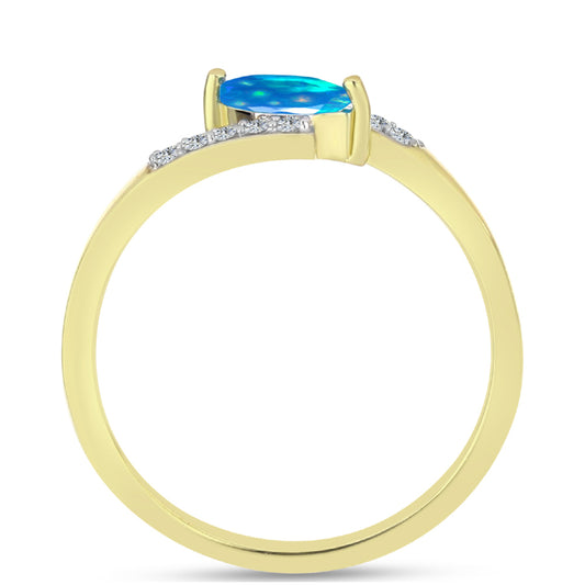 Goldplattierter Silberring mit äthiopischem Paradiese-Opal und weißem Topas