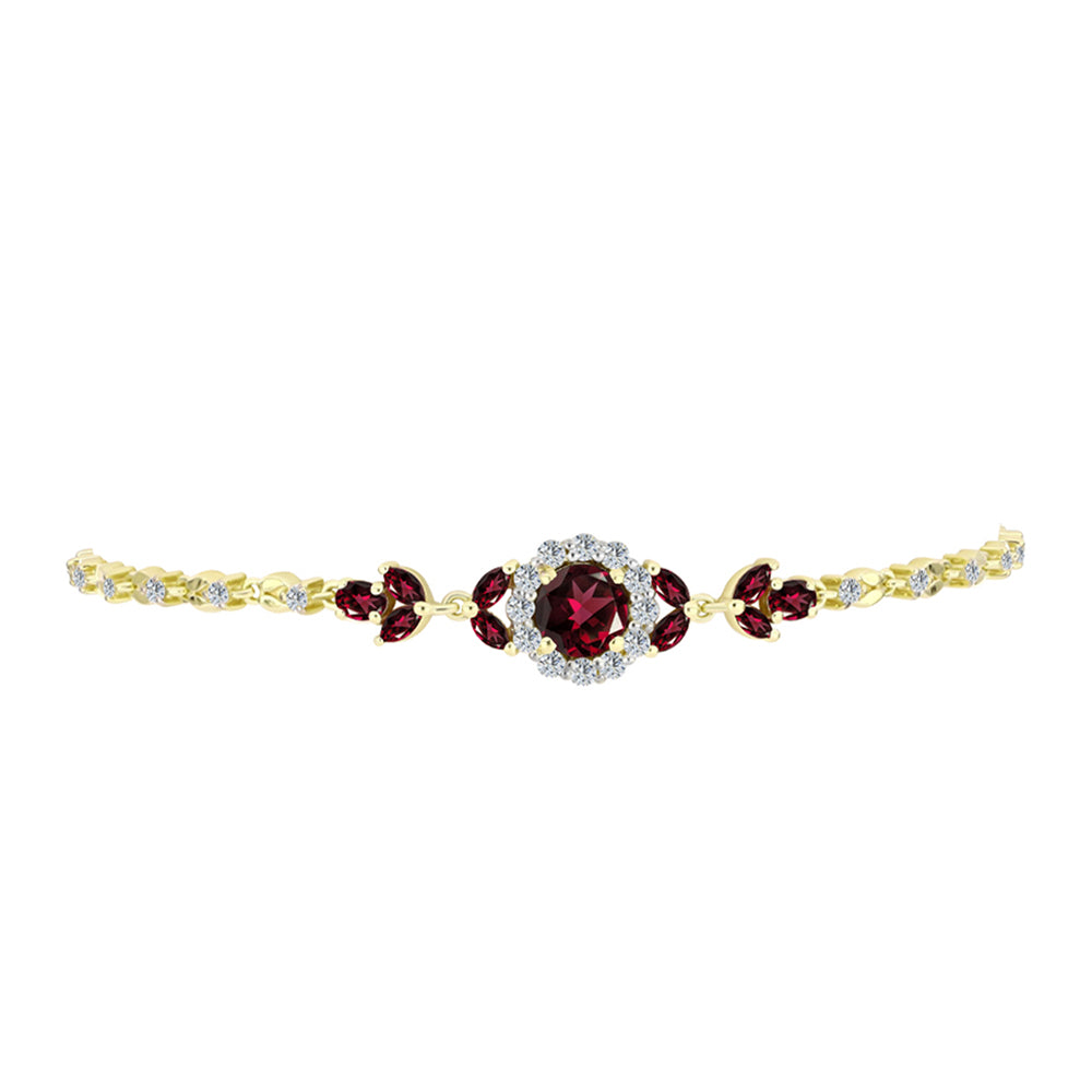 Goldplattiertes Silberarmband mit Rhodolith Granat und weißem Topas 2 