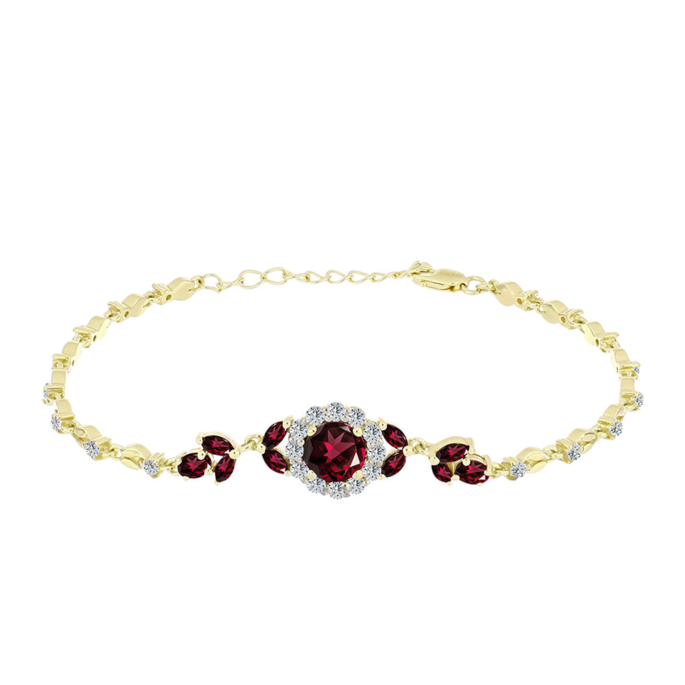 Goldplattiertes Silberarmband mit Rhodolith Granat und weißem Topas