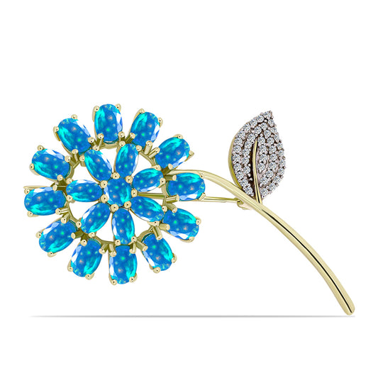 Goldplattierte Silberbrosche mit äthiopischem Paradiese-Opal und weißem Topas