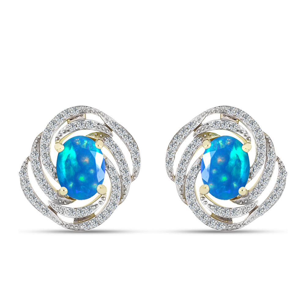 Goldplattierte Silberohrringe mit äthiopischem Paradiese-Opal und weißem Topas
