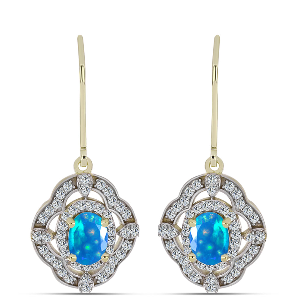 Goldplattierte Silberohrringe mit äthiopischem Paradiese-Opal und weißem Topas 1 