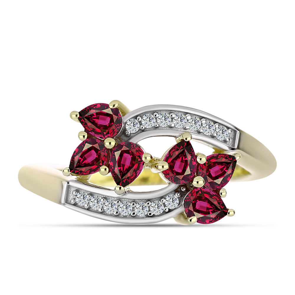 Goldplattierter Silberring mit Rhodolith Granat und weißem Topas 1 