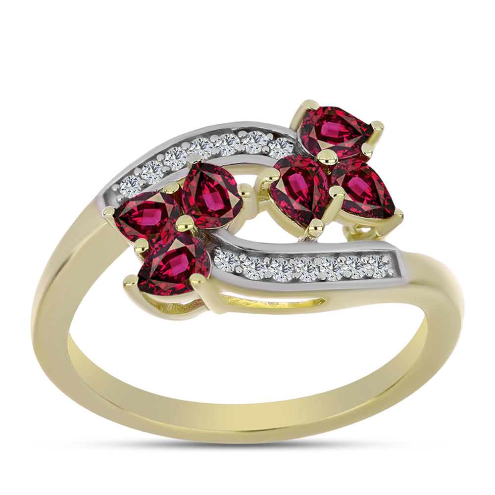 Goldplattierter Silberring mit Rhodolith Granat und weißem Topas 3 