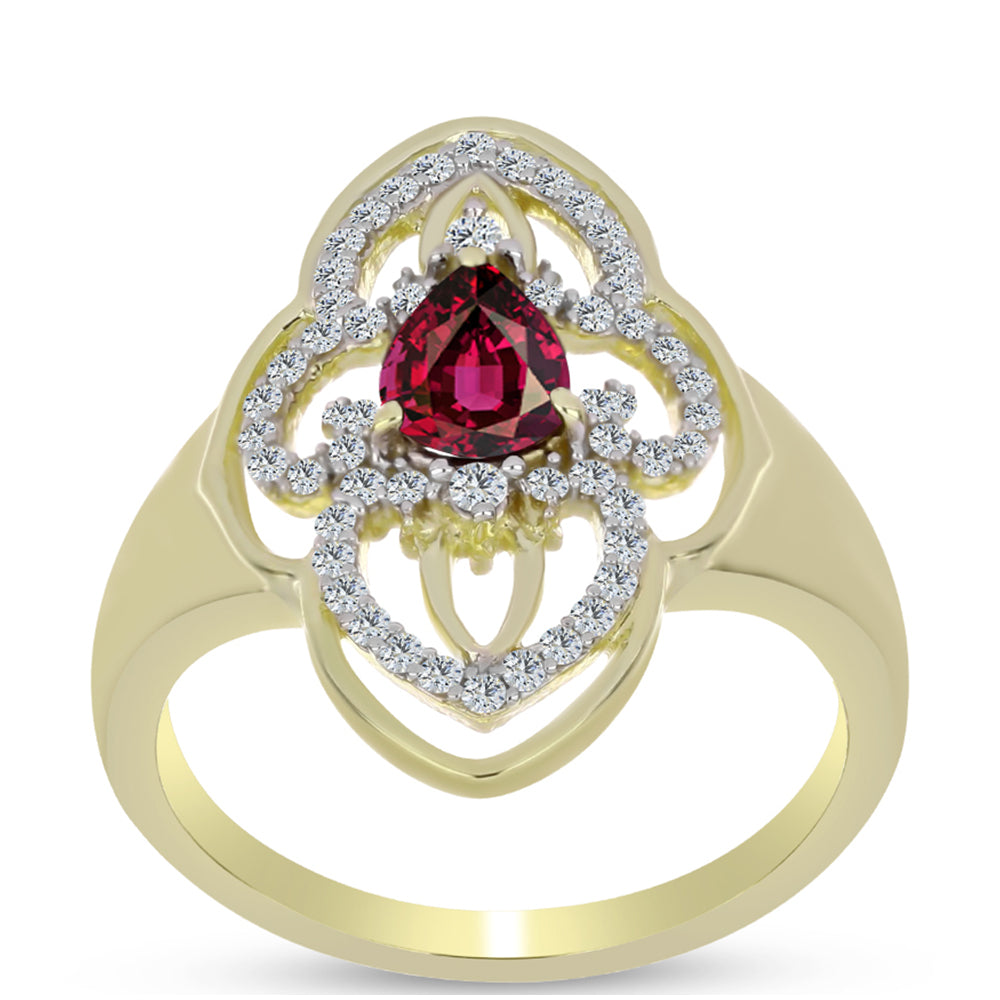 Goldplattierter Silberring mit Rhodolith Granat und weißem Topas