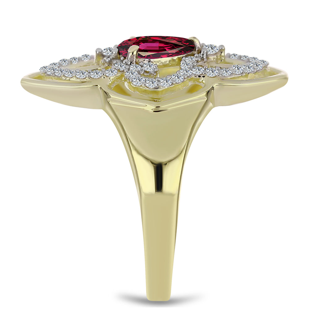 Goldplattierter Silberring mit Rhodolith Granat und weißem Topas