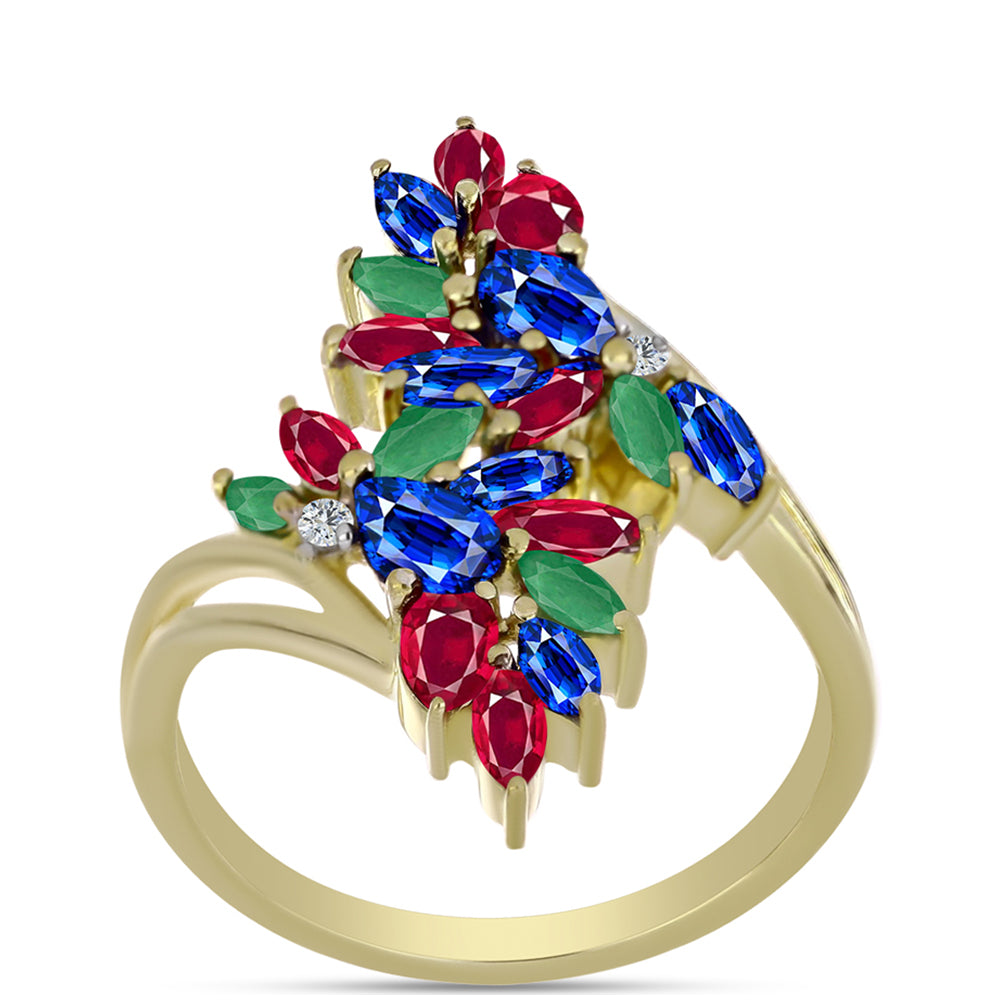 Goldplattierter Silberring mit Rubin aus Madagaskar und australischem blauem Saphir