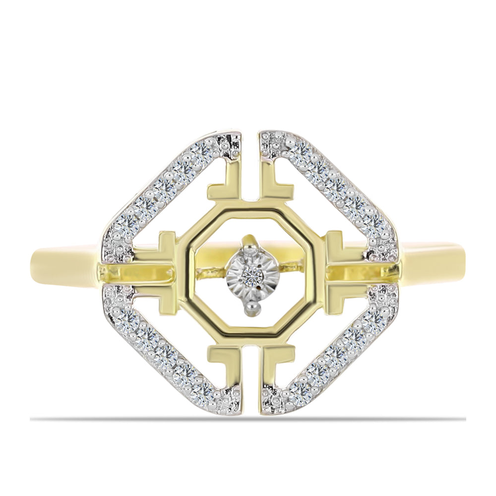 Goldplattierter Silberring mit weißem Diamant und weißem Topas