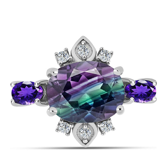 Silberring mit Zebrafluorit und marokkanischem Amethyst