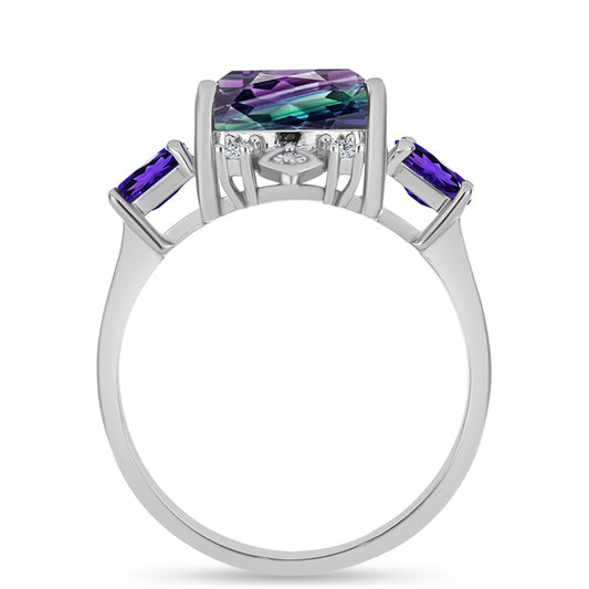 Silberring mit Zebrafluorit und marokkanischem Amethyst