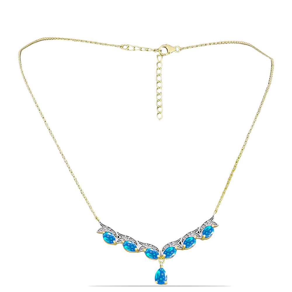 Goldplattierte Silberhalskette mit äthiopischem Paradiese-Opal und weißem Topas 1 