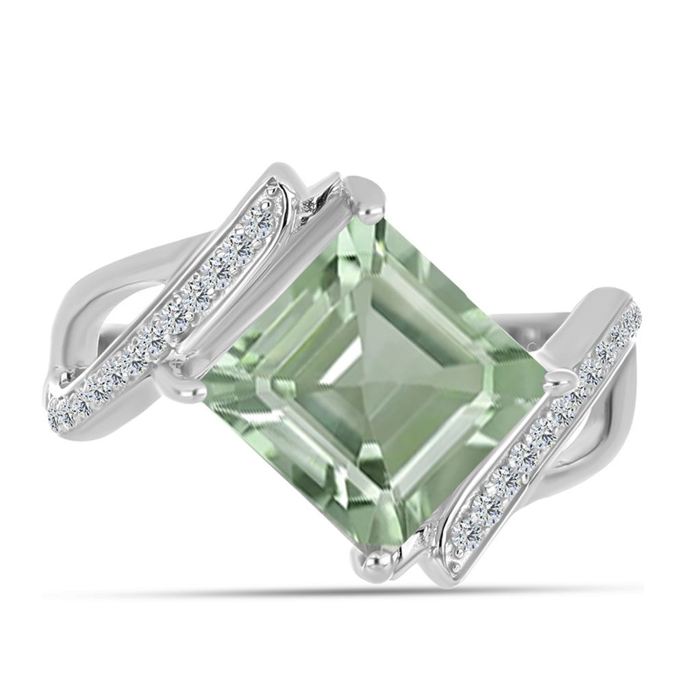 Silberring mit grünem Amethyst und weißem Topas 1 