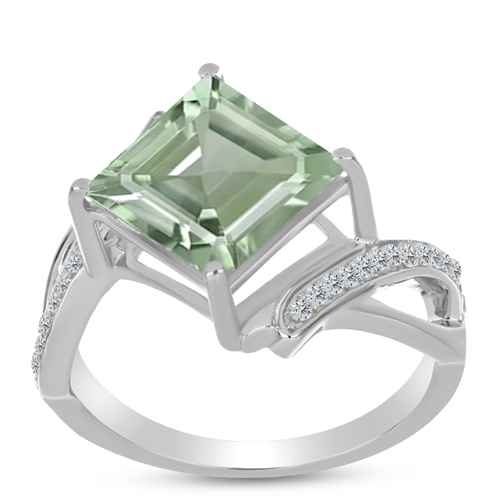 Silberring mit grünem Amethyst und weißem Topas 3 