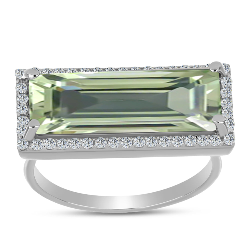 Silberring mit grünem Amethyst und weißem Topas
