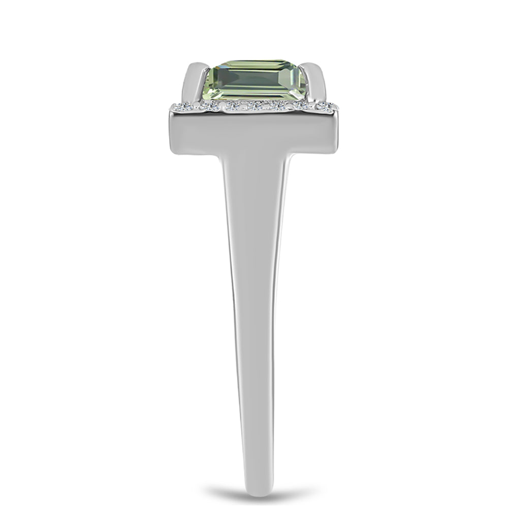 Silberring mit grünem Amethyst und weißem Topas