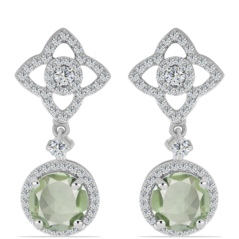 Silberohrringe mit grünem Amethyst und weißem Topas 1 