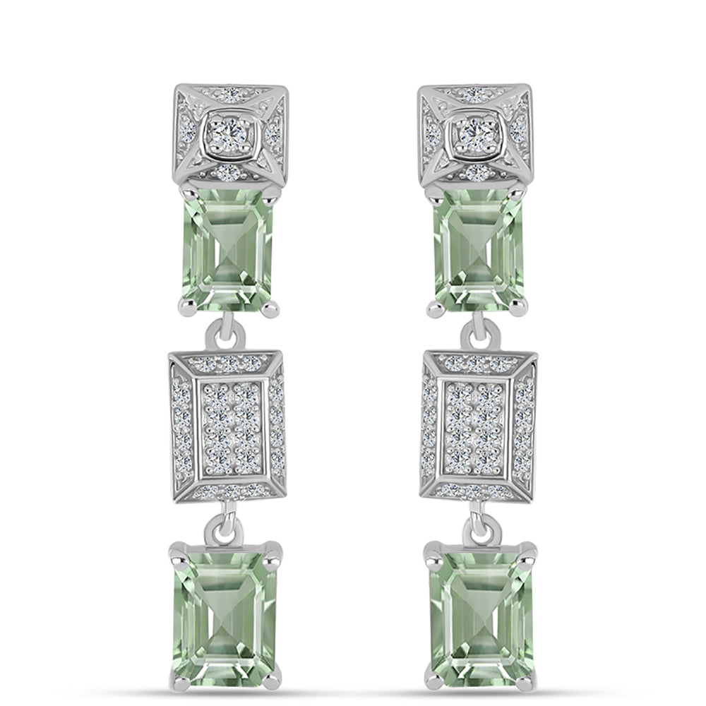 Silberohrringe mit grünem Amethyst und weißem Topas
