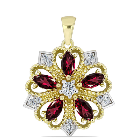 Goldplattierter Silberanhänger mit Rhodolith Granat und weißem Topas