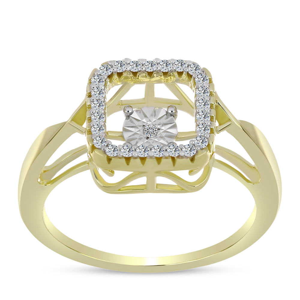 Goldplattierter Silberring mit weißem Diamant und weißem Topas