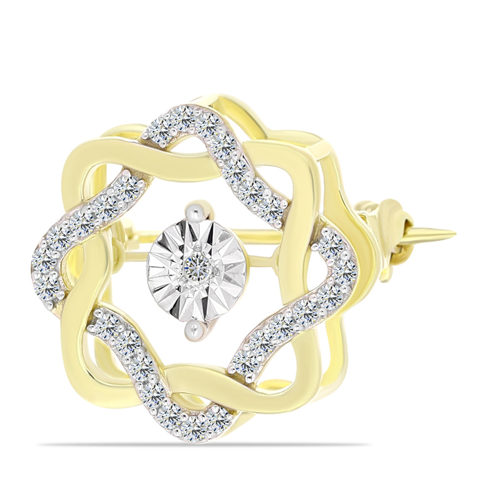 Goldplattierte Silberbrosche mit weißem Diamant und weißem Topas