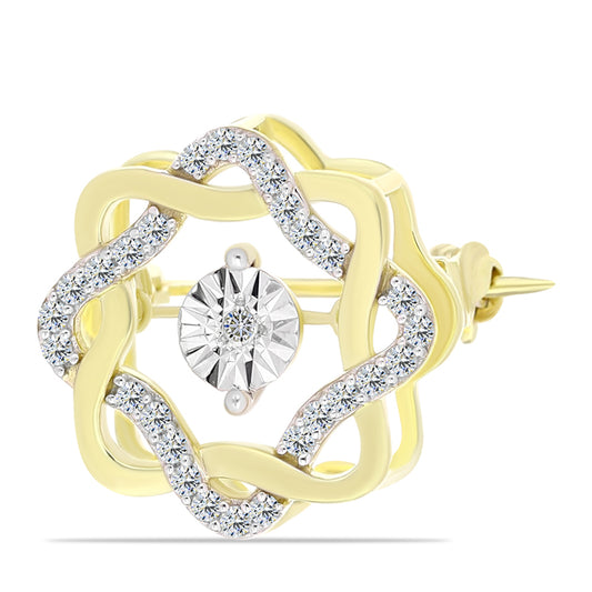 Goldplattierte Silberbrosche mit weißem Diamant und weißem Topas