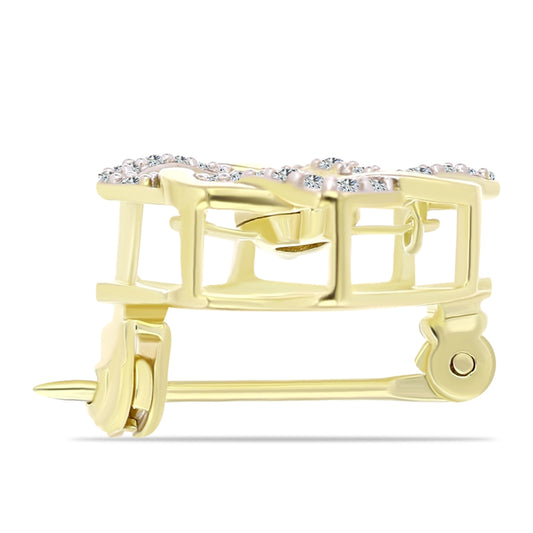 Goldplattierte Silberbrosche mit weißem Diamant und weißem Topas